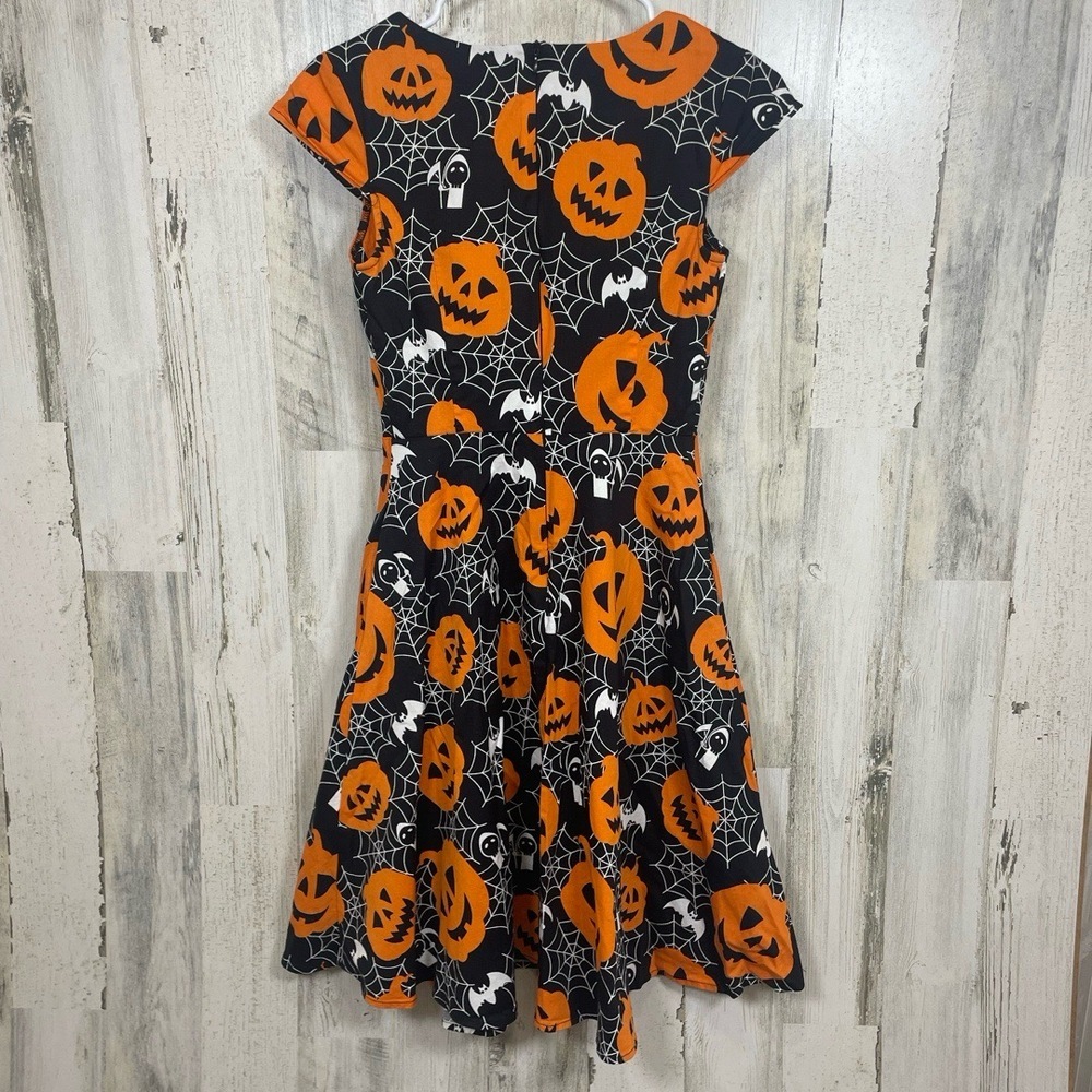 Hanpceirs Fit Halloween Print Fit And Flare Dress sz XS Black Orange Pinup Retro - Picture 5 of 9